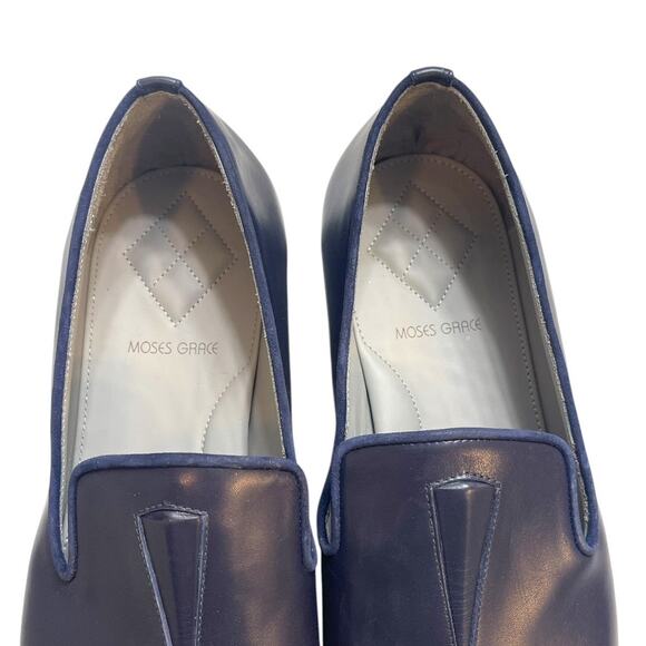 Moses Grace Italian Leather Slip-On Flats Size 42 Vero Cuoio Navy Minimalist - Picture 3 of 8
